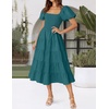 image:imageZESICA Women Summer Puff Sleeve Boho Wedding Guest Midi DressTeal Green
