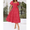 image:imageZESICA Women Summer Puff Sleeve Boho Wedding Guest Midi DressWatermelon