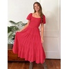 image:imageZESICA Women Summer Puff Sleeve Boho Wedding Guest Midi DressWatermelon