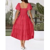 image:imageZESICA Women Summer Puff Sleeve Boho Wedding Guest Midi DressWatermelon