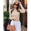 image:imageZESICA Womens 2025 Fall Long Sleeve Turtleneck T Shirt Ribbed Knit Sweater Slim Fit Basic Casual Tee TopsAlmond