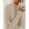 image:imageZESICA Womens 2025 Fall Long Sleeve Turtleneck T Shirt Ribbed Knit Sweater Slim Fit Basic Casual Tee TopsAlmond