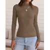 image:imageZESICA Womens 2025 Fall Long Sleeve Turtleneck T Shirt Ribbed Knit Sweater Slim Fit Basic Casual Tee TopsCamel
