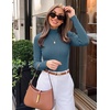 image:imageZESICA Womens 2025 Fall Long Sleeve Turtleneck T Shirt Ribbed Knit Sweater Slim Fit Basic Casual Tee TopsDark Blue