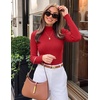 image:imageZESICA Womens 2025 Fall Long Sleeve Turtleneck T Shirt Ribbed Knit Sweater Slim Fit Basic Casual Tee TopsRed