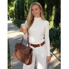 image:imageZESICA Womens 2025 Fall Long Sleeve Turtleneck T Shirt Ribbed Knit Sweater Slim Fit Basic Casual Tee TopsWhite