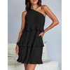 image:imageZESICA Womens 2025 Summer Sleeveless Mini Dress Boho One Shoulder Ruffle Tiered Layered Flowy A Line DressesDarkblack