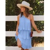 image:imageZESICA Womens 2025 Summer Sleeveless Mini Dress Boho One Shoulder Ruffle Tiered Layered Flowy A Line DressesLightblue