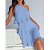 image:imageZESICA Womens 2025 Summer Sleeveless Mini Dress Boho One Shoulder Ruffle Tiered Layered Flowy A Line DressesLightblue