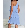 image:imageZESICA Womens 2025 Summer Sleeveless Mini Dress Boho One Shoulder Ruffle Tiered Layered Flowy A Line DressesLightblue
