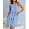 image:imageZESICA Womens 2025 Summer Sleeveless Mini Dress Boho One Shoulder Ruffle Tiered Layered Flowy A Line DressesLightblue