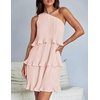 image:imageZESICA Womens 2025 Summer Sleeveless Mini Dress Boho One Shoulder Ruffle Tiered Layered Flowy A Line DressesPink