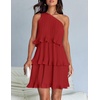 image:imageZESICA Womens 2025 Summer Sleeveless Mini Dress Boho One Shoulder Ruffle Tiered Layered Flowy A Line DressesRed