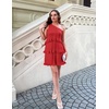 image:imageZESICA Womens 2025 Summer Sleeveless Mini Dress Boho One Shoulder Ruffle Tiered Layered Flowy A Line DressesRed