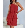 image:imageZESICA Womens 2025 Summer Sleeveless Mini Dress Boho One Shoulder Ruffle Tiered Layered Flowy A Line DressesRed