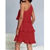 image:imageZESICA Womens 2025 Summer Sleeveless Mini Dress Boho One Shoulder Ruffle Tiered Layered Flowy A Line DressesRed