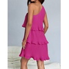 image:imageZESICA Womens 2025 Summer Sleeveless Mini Dress Boho One Shoulder Ruffle Tiered Layered Flowy A Line DressesRose