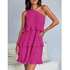 image:imageZESICA Womens 2025 Summer Sleeveless Mini Dress Boho One Shoulder Ruffle Tiered Layered Flowy A Line DressesRose
