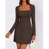image:imageZESICA Womens 2026 Fall Elegant Long Sleeve Bodycon Mini DressBrown