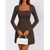 image:imageZESICA Womens 2026 Fall Elegant Long Sleeve Bodycon Mini DressBrown