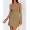 image:imageZESICA Womens 2026 Fall Elegant Long Sleeve Bodycon Mini DressKhaki