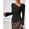 image:imageZESICA Womens 2026 Fall Long Sleeve Asymmetrical Y2K Going Out TopsBlack