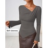 image:imageZESICA Womens 2026 Fall Long Sleeve Asymmetrical Y2K Going Out TopsGrey