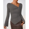 image:imageZESICA Womens 2026 Fall Long Sleeve Asymmetrical Y2K Going Out TopsGrey