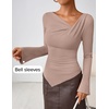 image:imageZESICA Womens 2026 Fall Long Sleeve Asymmetrical Y2K Going Out TopsLightkhaki