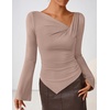image:imageZESICA Womens 2026 Fall Long Sleeve Asymmetrical Y2K Going Out TopsLightkhaki