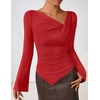 image:imageZESICA Womens 2026 Fall Long Sleeve Asymmetrical Y2K Going Out TopsRed