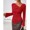 image:imageZESICA Womens 2026 Fall Long Sleeve Asymmetrical Y2K Going Out TopsRed