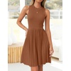 image:imageZESICA Womens 2026 Summer Sleeveless Pleated Mini DressCaramel