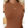 image:imageZESICA Womens 2026 Summer Sleeveless Pleated Mini DressCaramel