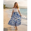 image:imageZESICA Womens Bohemian Floral Printed Elastic Waist A Line Maxi SkirtVintageblue