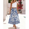 image:imageZESICA Womens Bohemian Floral Printed Elastic Waist A Line Maxi SkirtVintageblue