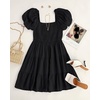 image:imageZESICA Womens Boho Square Neck Puff Sleeve Smocked Tiered A Line Mini DressBlack