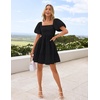 image:imageZESICA Womens Boho Square Neck Puff Sleeve Smocked Tiered A Line Mini DressBlack