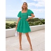 image:imageZESICA Womens Boho Square Neck Puff Sleeve Smocked Tiered A Line Mini DressGreen