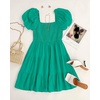 image:imageZESICA Womens Boho Square Neck Puff Sleeve Smocked Tiered A Line Mini DressGreen
