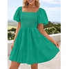 image:imageZESICA Womens Boho Square Neck Puff Sleeve Smocked Tiered A Line Mini DressGreen