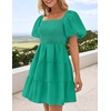 image:imageZESICA Womens Boho Square Neck Puff Sleeve Smocked Tiered A Line Mini DressGreen