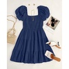 image:imageZESICA Womens Boho Square Neck Puff Sleeve Smocked Tiered A Line Mini DressNavy