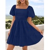 image:imageZESICA Womens Boho Square Neck Puff Sleeve Smocked Tiered A Line Mini DressNavy