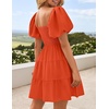 image:imageZESICA Womens Boho Square Neck Puff Sleeve Smocked Tiered A Line Mini DressOrange