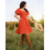 image:imageZESICA Womens Boho Square Neck Puff Sleeve Smocked Tiered A Line Mini DressOrange