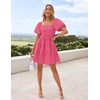 image:imageZESICA Womens Boho Square Neck Puff Sleeve Smocked Tiered A Line Mini DressPink