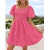 image:imageZESICA Womens Boho Square Neck Puff Sleeve Smocked Tiered A Line Mini DressPink