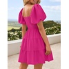 image:imageZESICA Womens Boho Square Neck Puff Sleeve Smocked Tiered A Line Mini DressRose