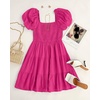 image:imageZESICA Womens Boho Square Neck Puff Sleeve Smocked Tiered A Line Mini DressRose
